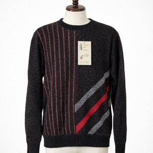 London Fog Sweater Mens M Black Red Vintage 80s Wool Blend Geometric USA NWT